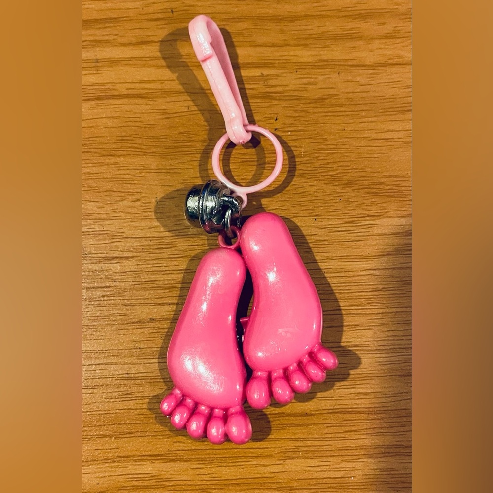 Vintage 1980s Plastic Bell Charm Pink Feet 80s Necklace